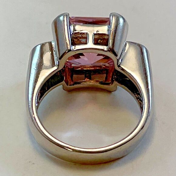 Cushion Tourmaline CZ Solitaire Engagement Ring Women’s 9 Bubble Gum Pink - Picture 2 of 16